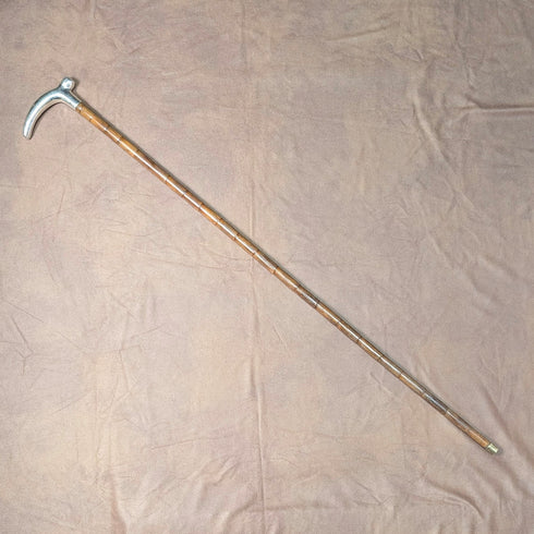 1902 British antique pure silver clutch handle walking stick 88cm J Howell & Co.